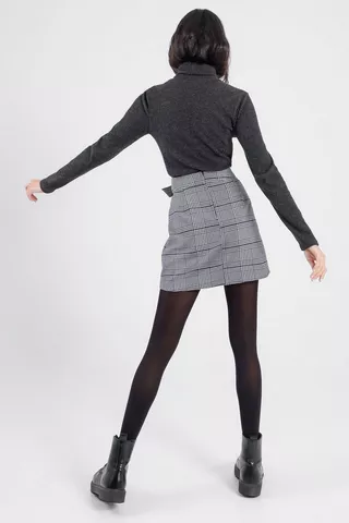 Check Pleated A-line Skirt