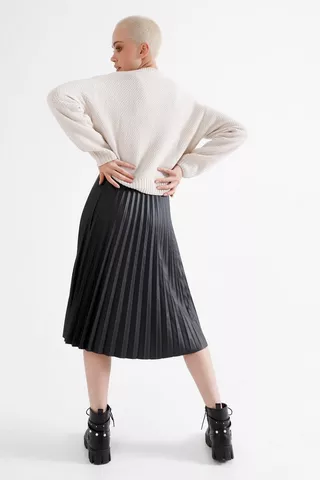 Pleather Pleated Midi Skirt