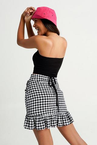 Check Side Ruffle Mini Skirt