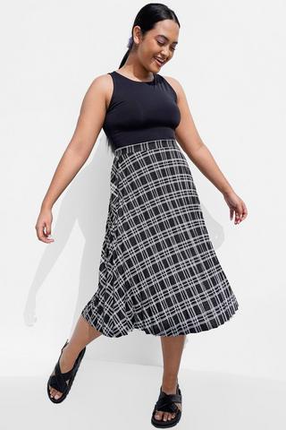 Check Pleated Midi Skirt