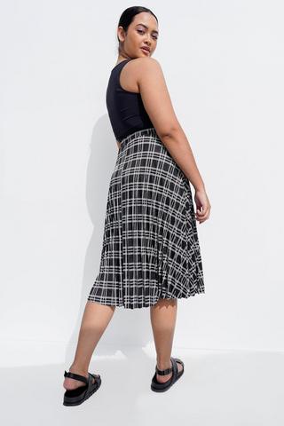Check Pleated Midi Skirt