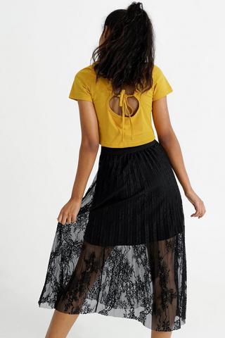 Pleated Lace Midi Skirt