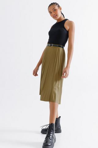 Pleather Pleated Midi Skirt