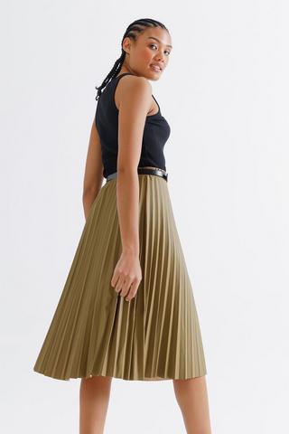 Pleather Pleated Midi Skirt