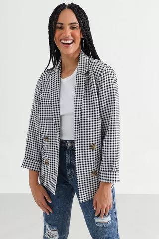 Check Double Breasted Blazer