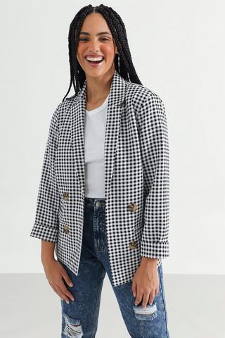 Check Double Breasted Blazer