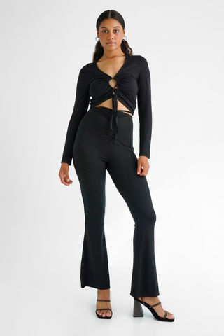 Black High Waisted Flare Leg Pants