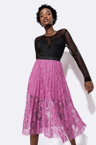 Pink lace hotsell midi skirt