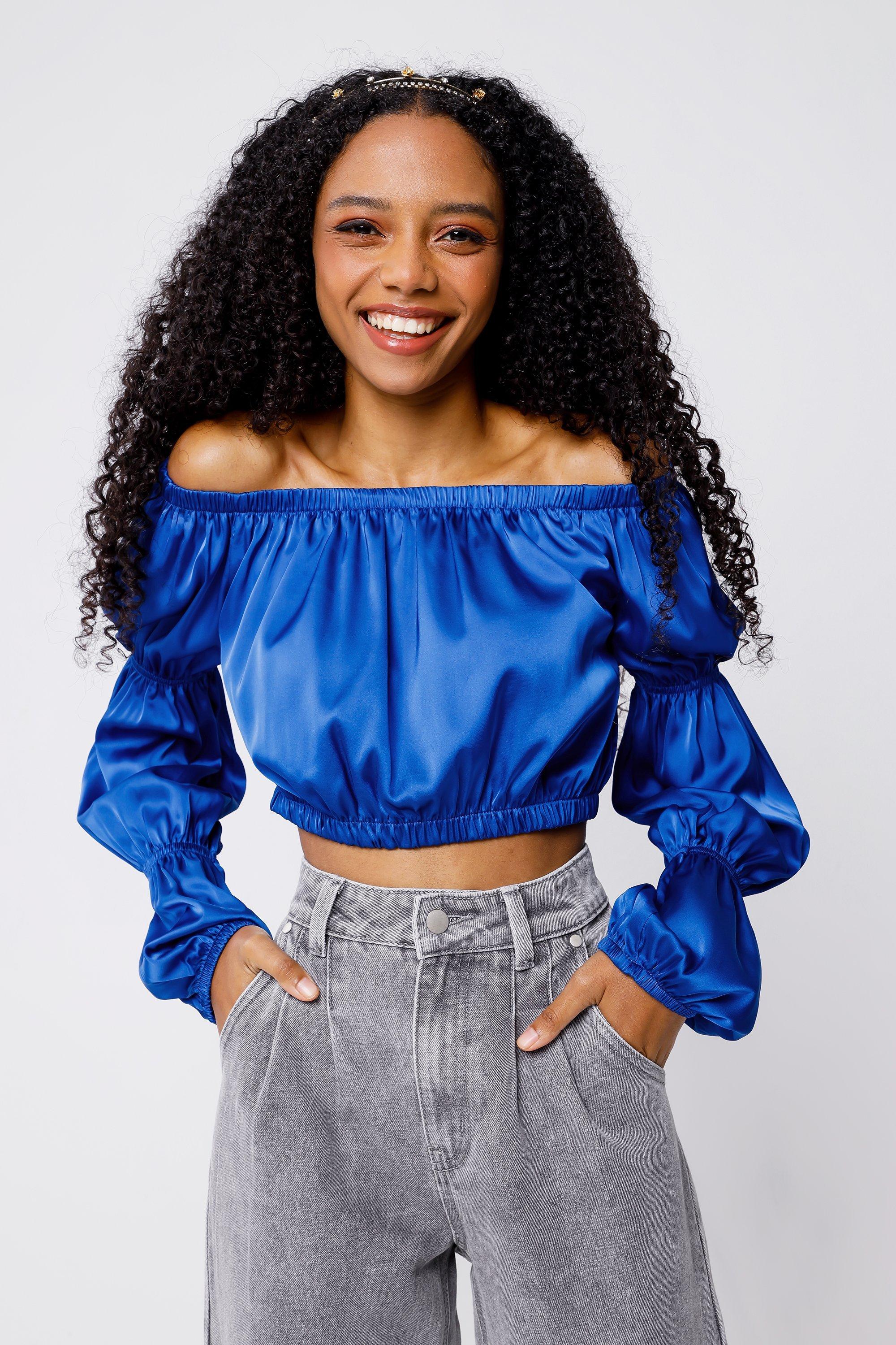 Satin off the shoulder hot sale blouse