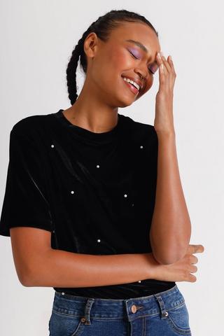 Embellished Velour Top