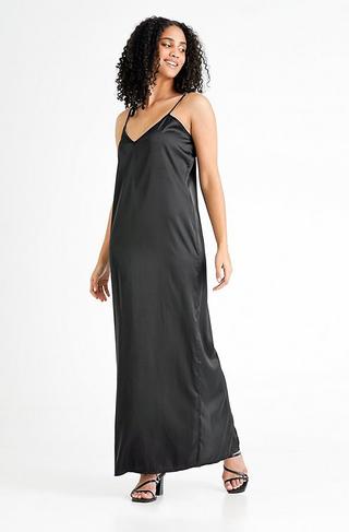 A-Line Satin Slip Maxi Dress Black