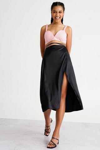 Wrap Tie Up Midi Skirt