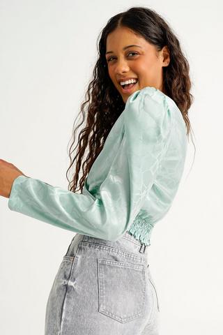 Pattern Puff Sleeve Crop Top