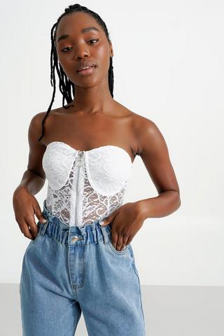 Lace Bustier Zip Up Bandeau