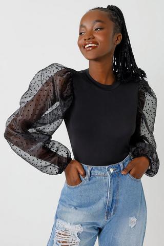 Mesh puff hot sale sleeve shirt