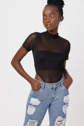 Black mesh outlet top short sleeve