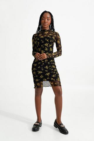 Floral mesh hotsell bodycon dress