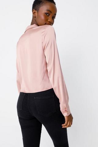 Satin Tie Front Shirt