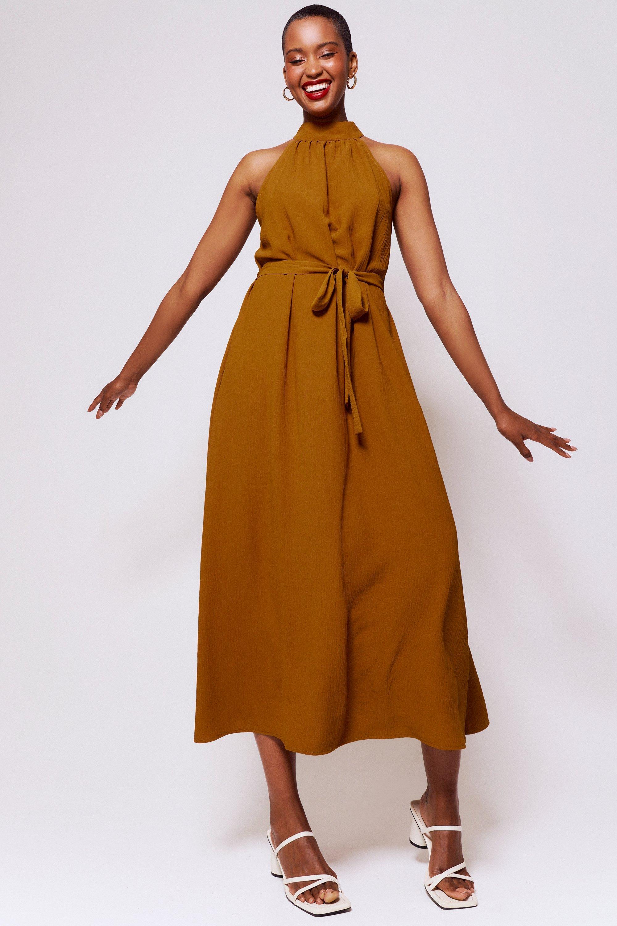 Mustard Halter Dress with Detachable Long Skirt main image 0