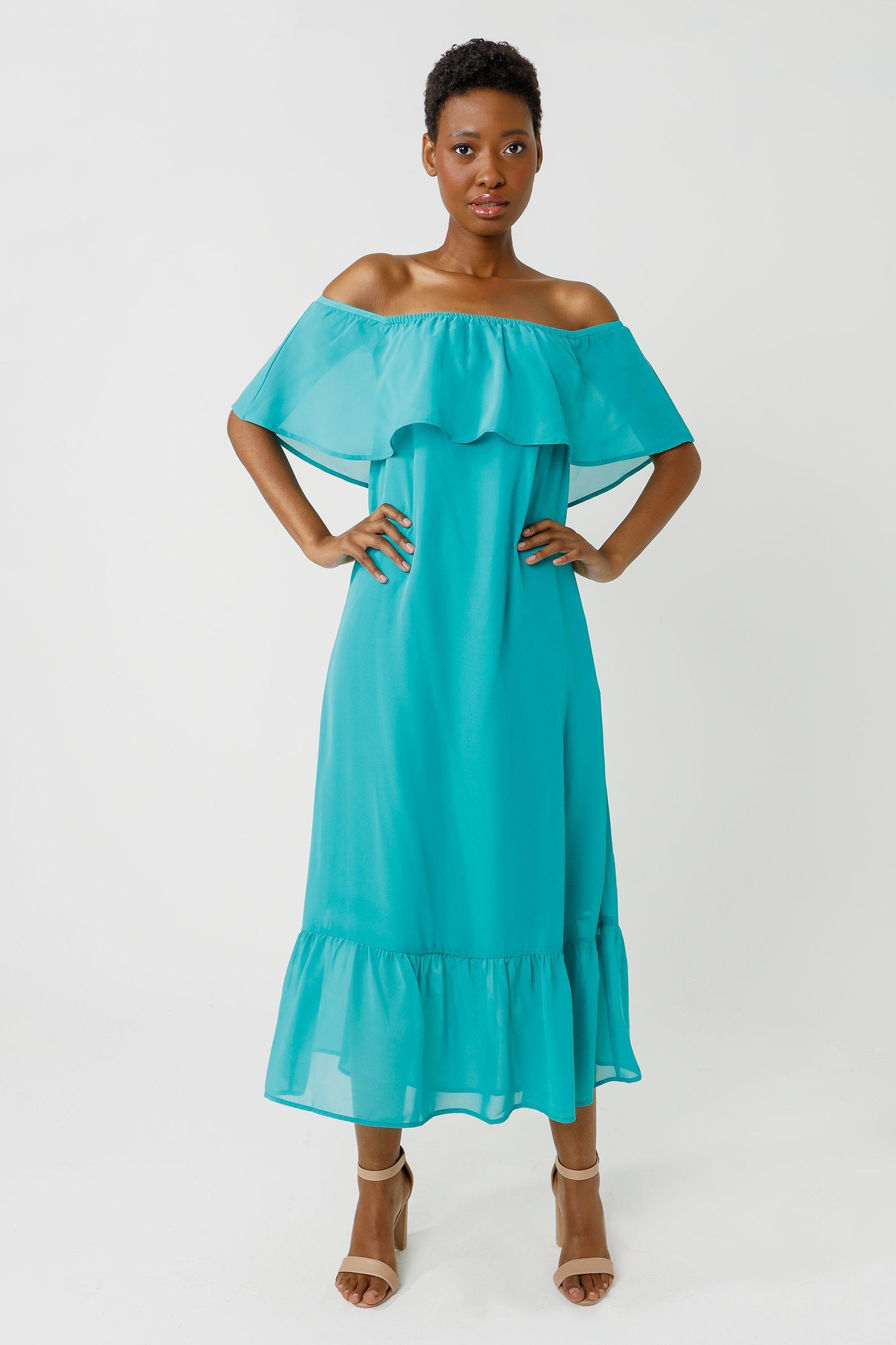 Turquoise off clearance the shoulder dress