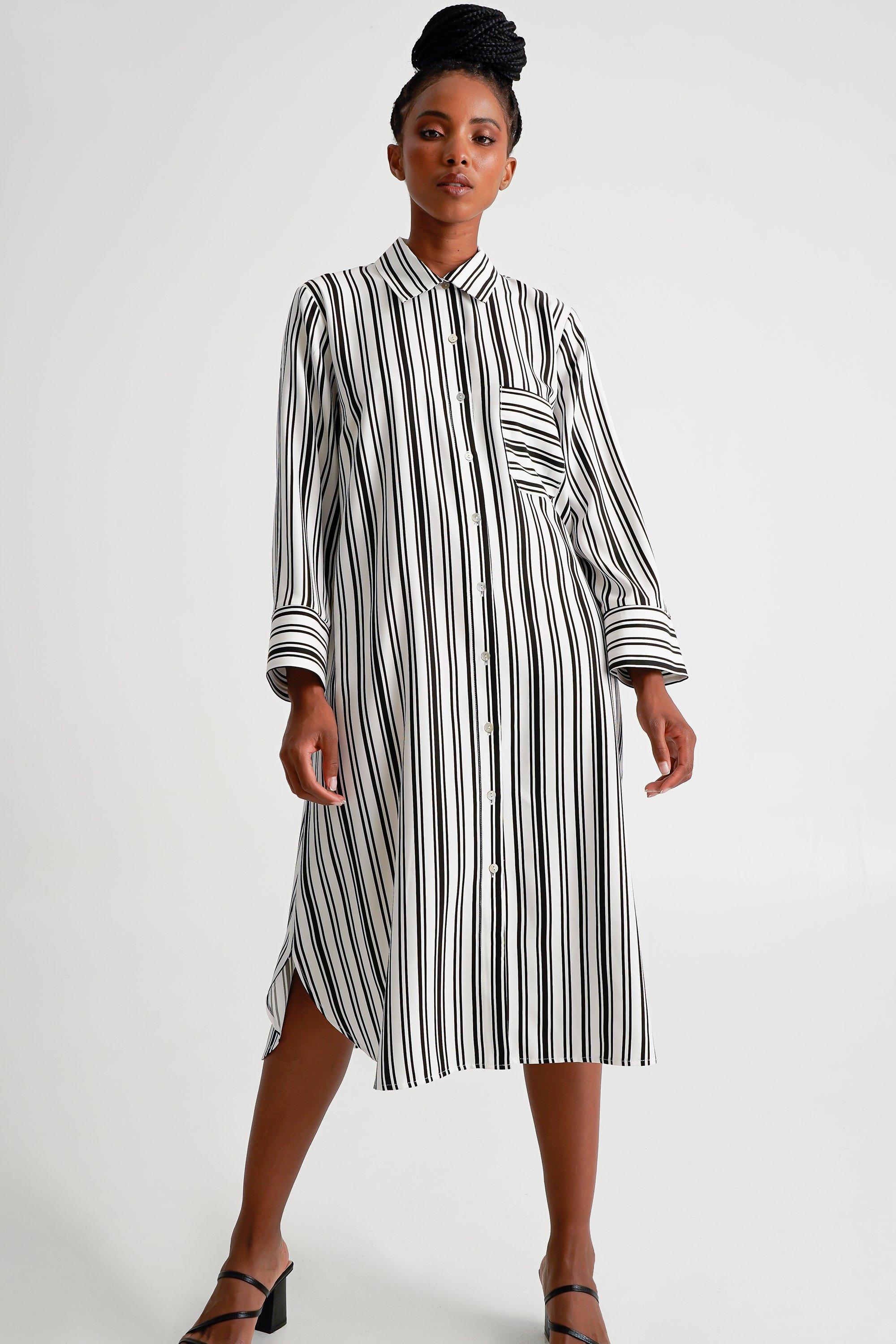 Shirt dress black and white outlet striped