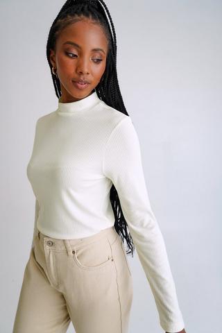 Ladies white 2024 roll neck top