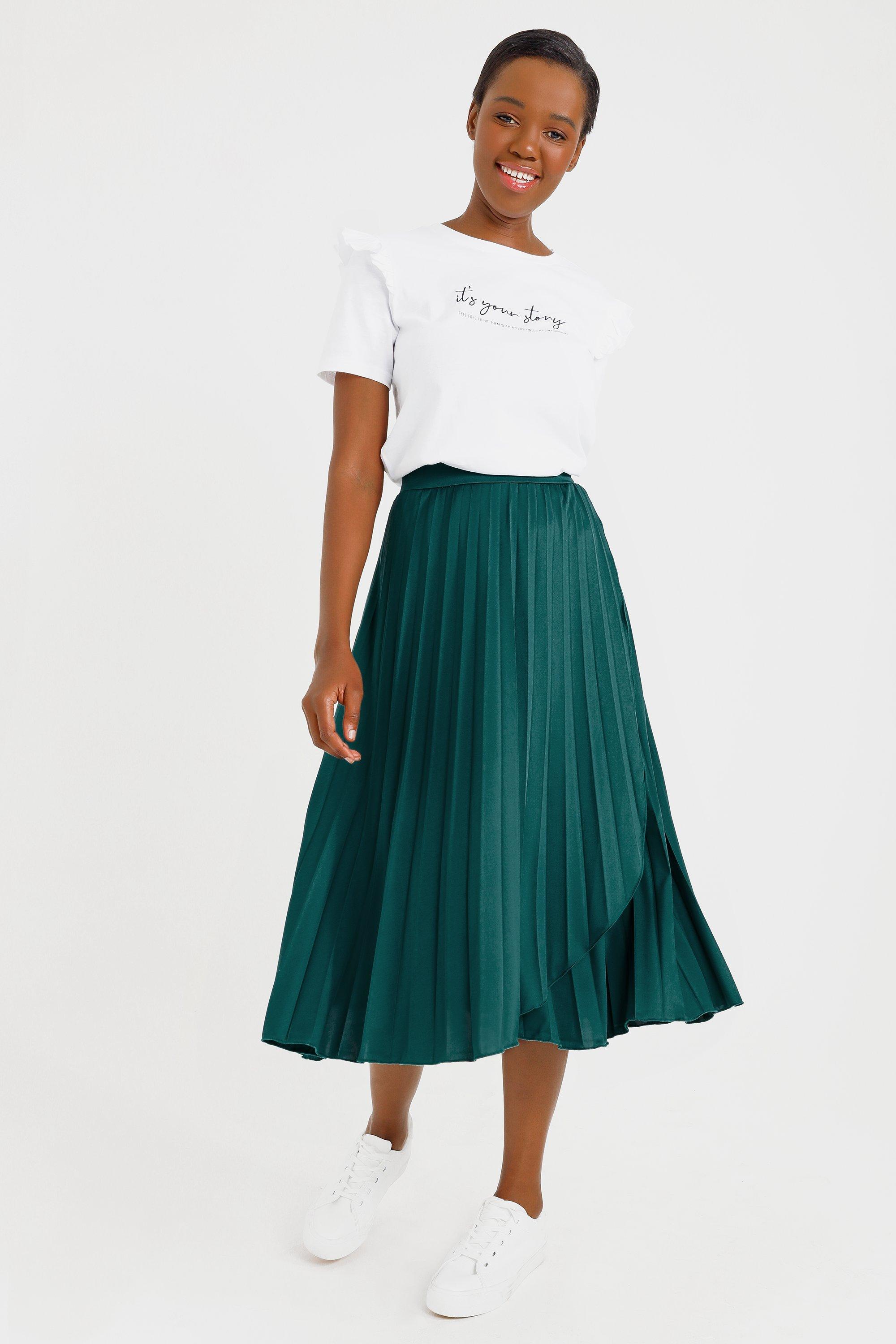 Green pleated 2025 wrap skirt