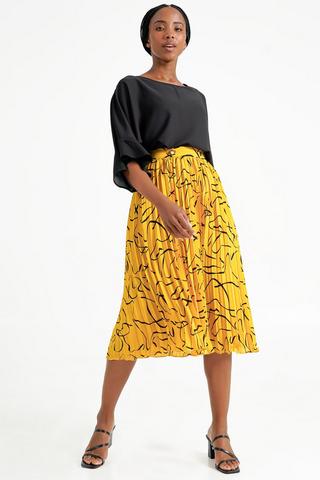 Black pleated clearance midi skirt yellow