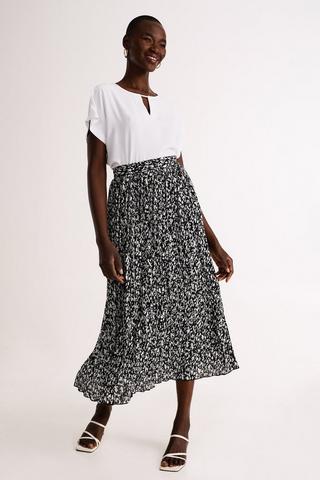 Black flare hotsell pleated midi skirt