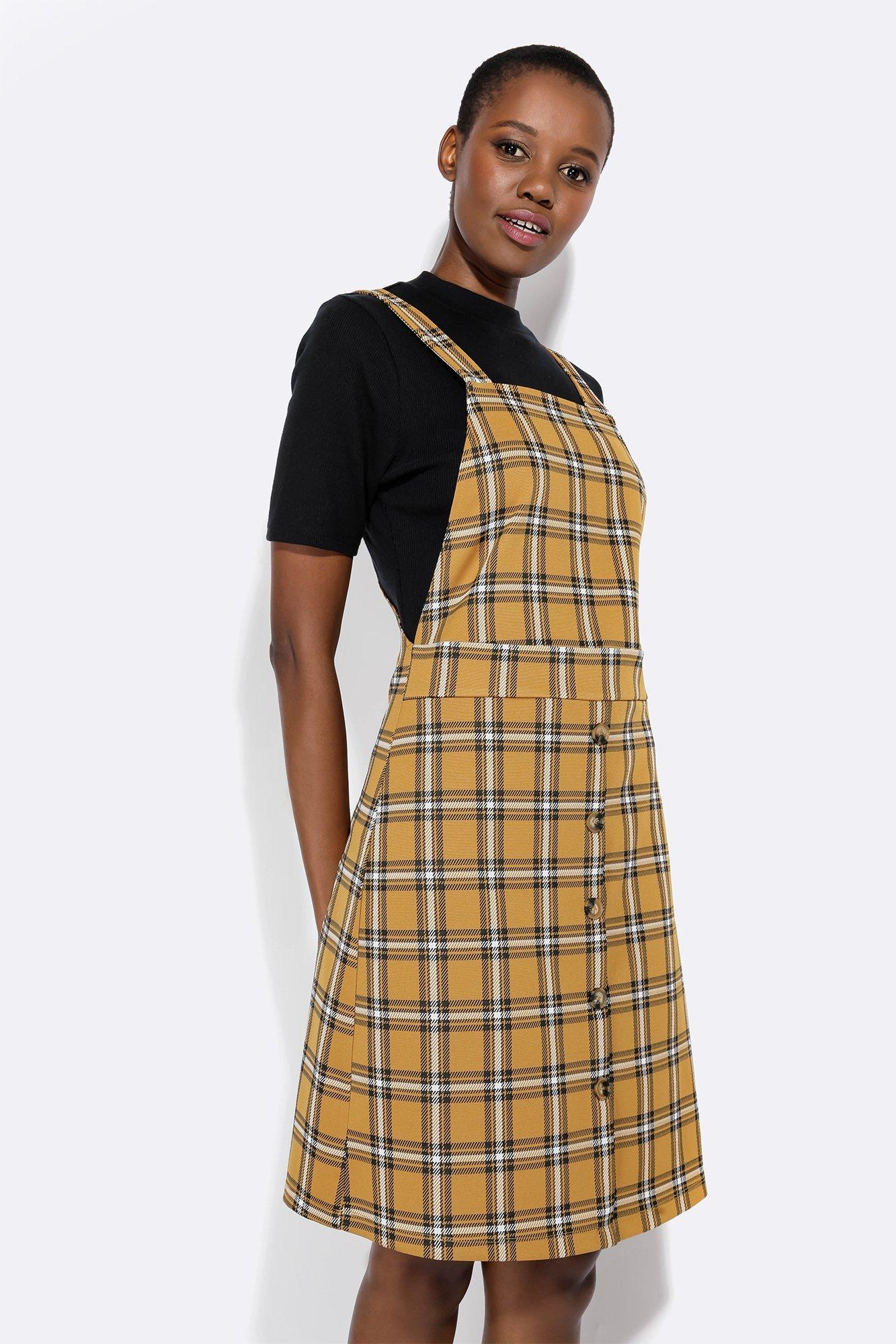 Mustard tartan deals pinafore dress