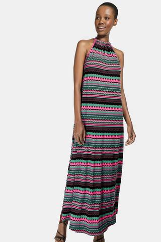 Striped halter maxi clearance dress