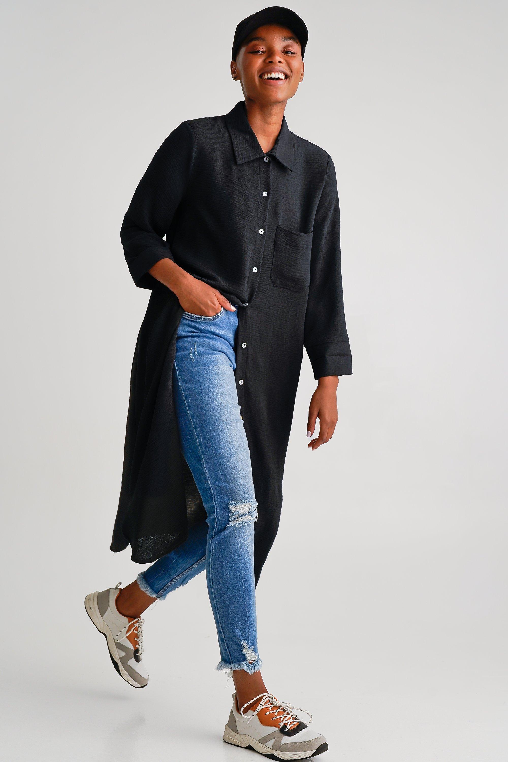 Long shirt dress with jeans hotsell