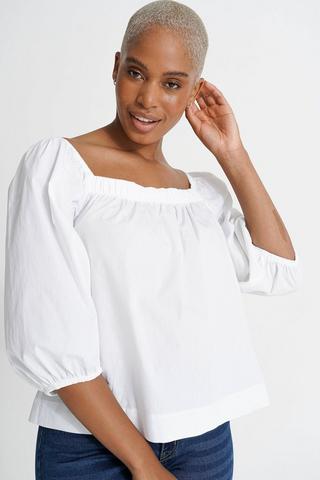 Poplin Puff Sleeve Top