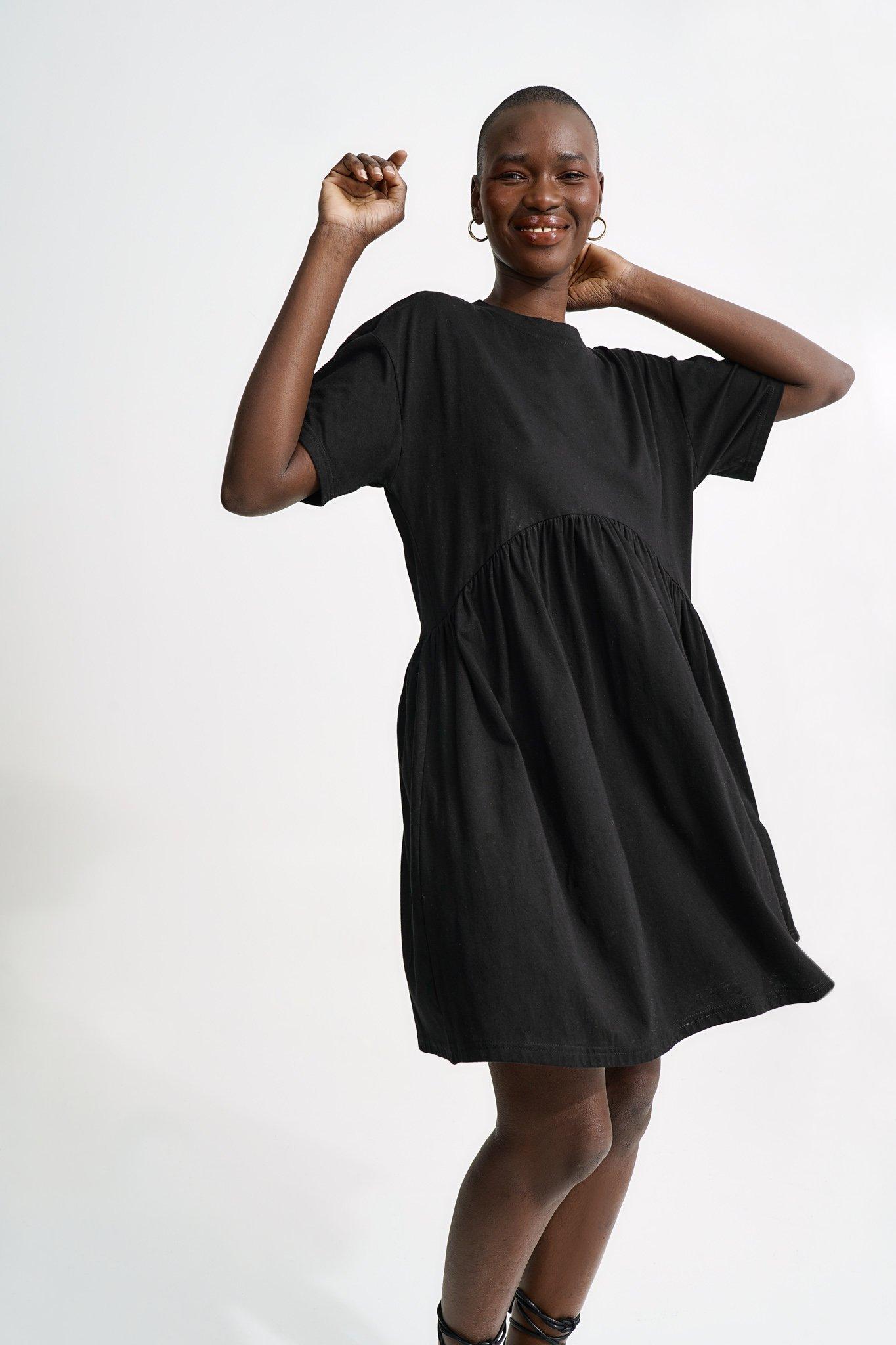 Black drop outlet waist dress