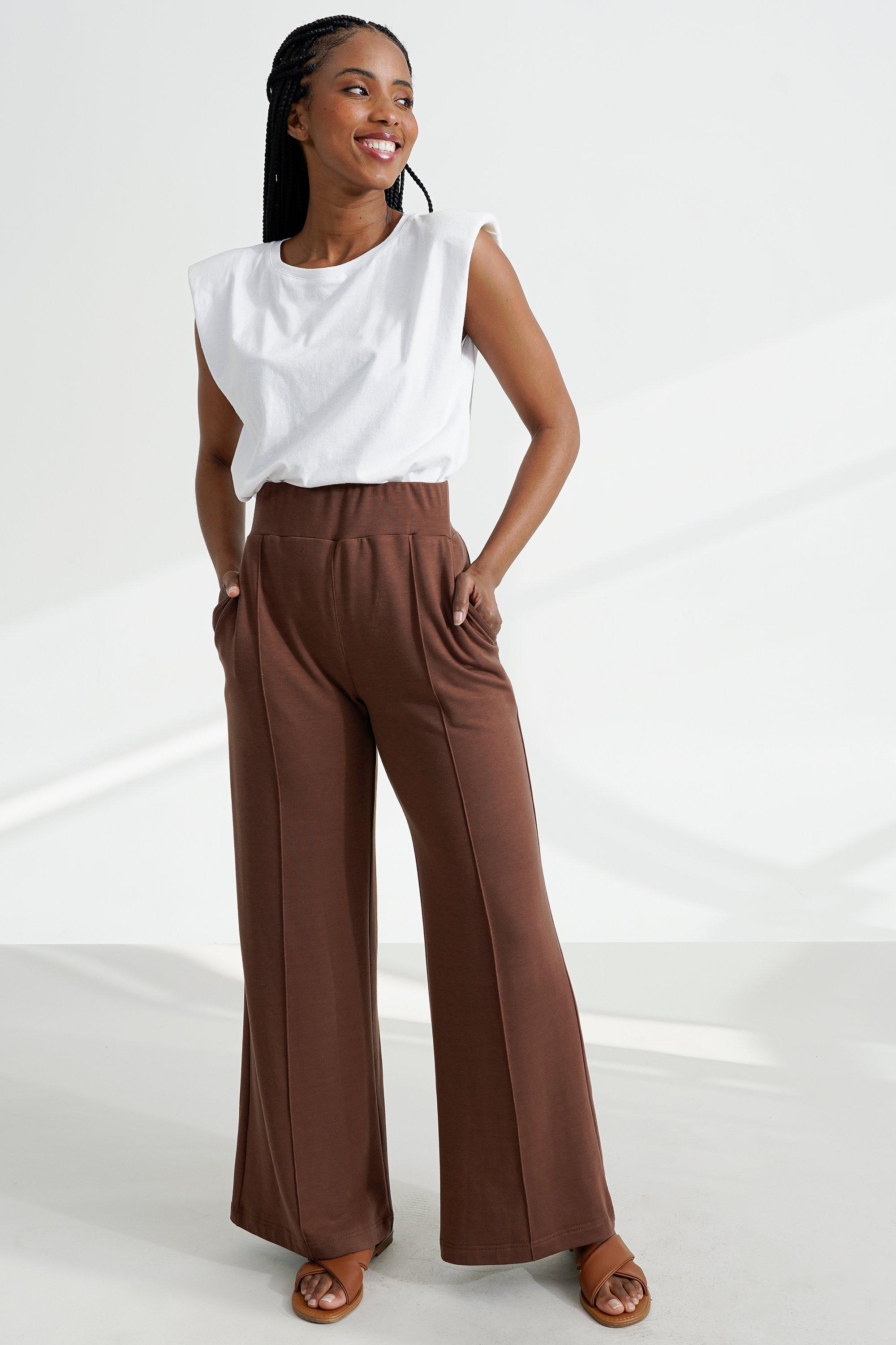 Wide-leg Pants - Brown - Ladies