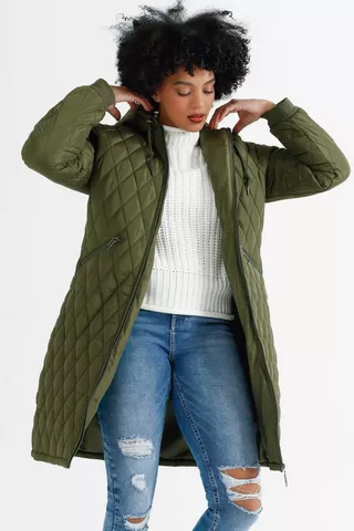 Longer Length Hooded Quilted Puffer