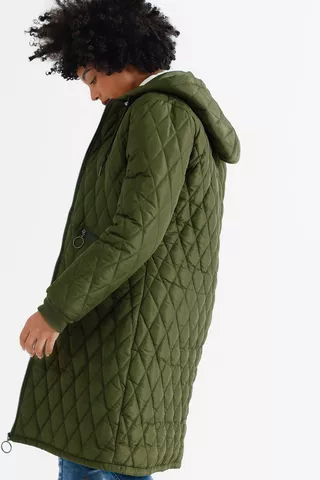 Longer Length Hooded Quilted Puffer