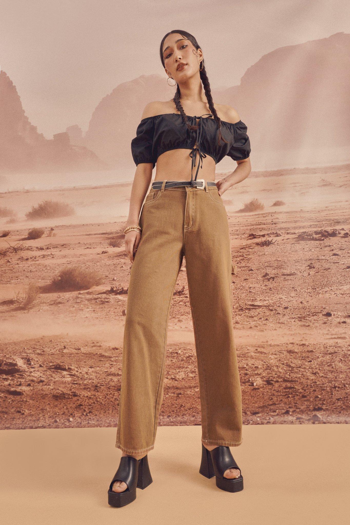Wide-Leg Cargo Style Denim Jeans main image 1