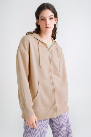 Oversized Fit Zip-through hoodie - Beige - Men