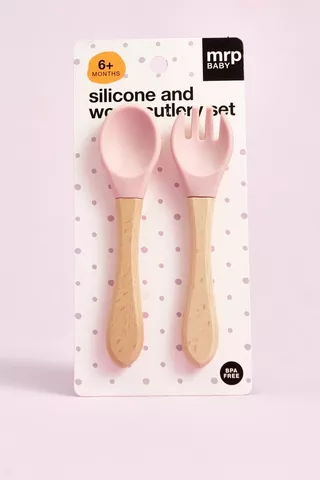MRP Baby Silicone + Wood Cutlery Set