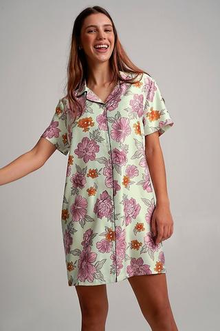 Buy All-Over Floral Print Night Gown with Short Sleeves