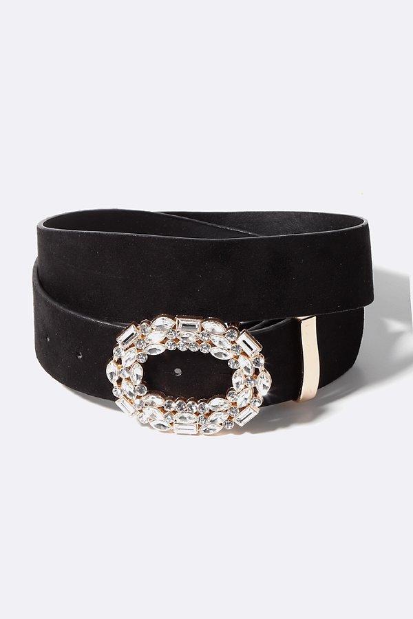 Skinny belt with diamond buckle detail