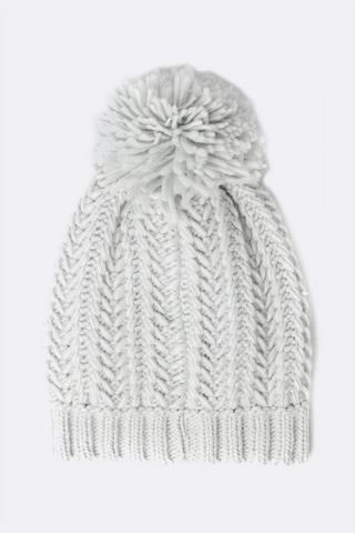 Beanie Cable Metallic Pom