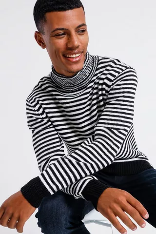 Stripe Polo Neck Pullover