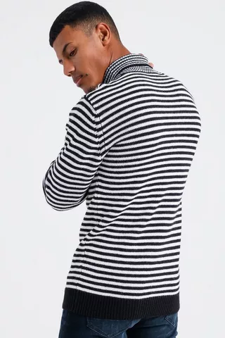 Stripe Polo Neck Pullover