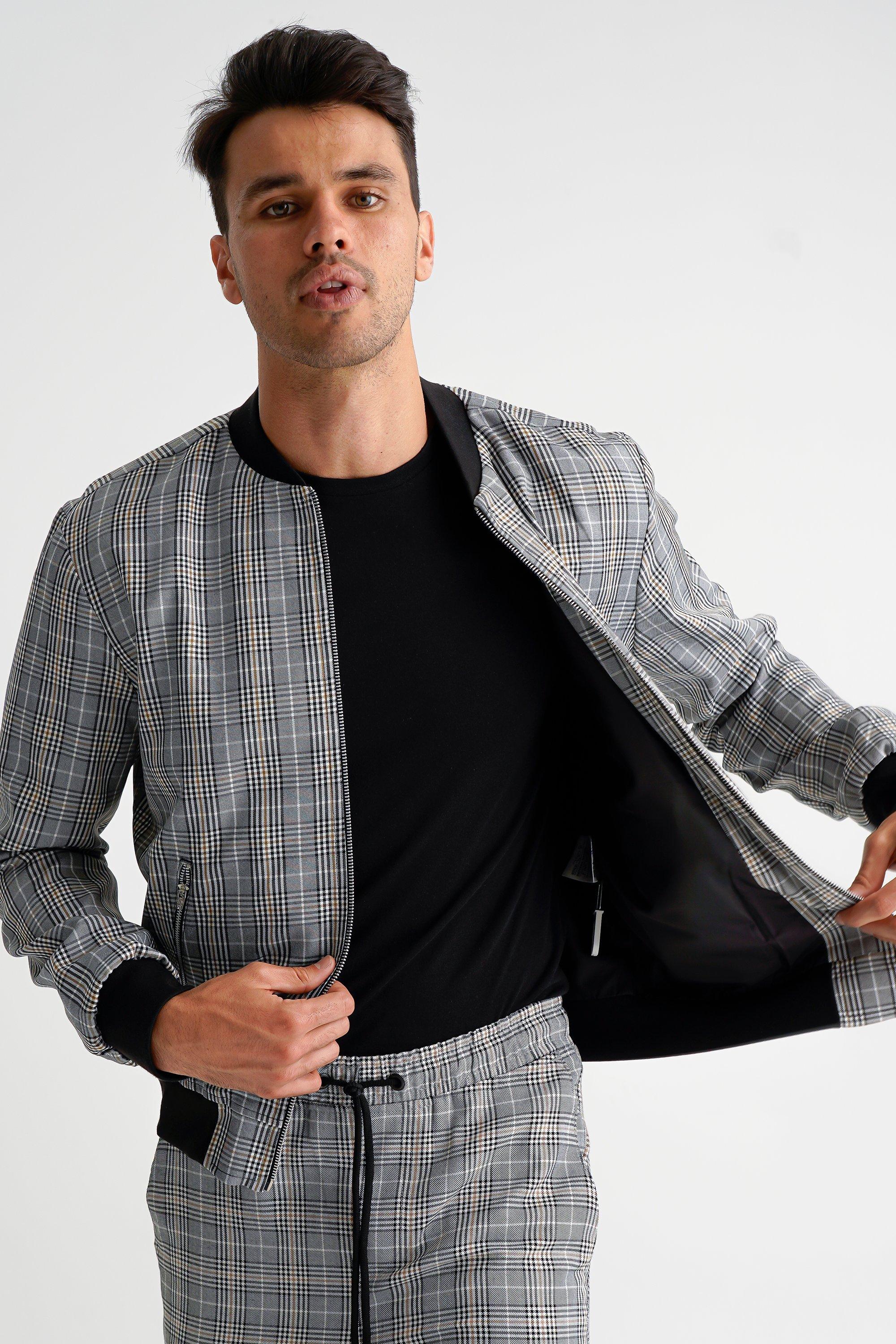 Checked bomber outlet jacket mens