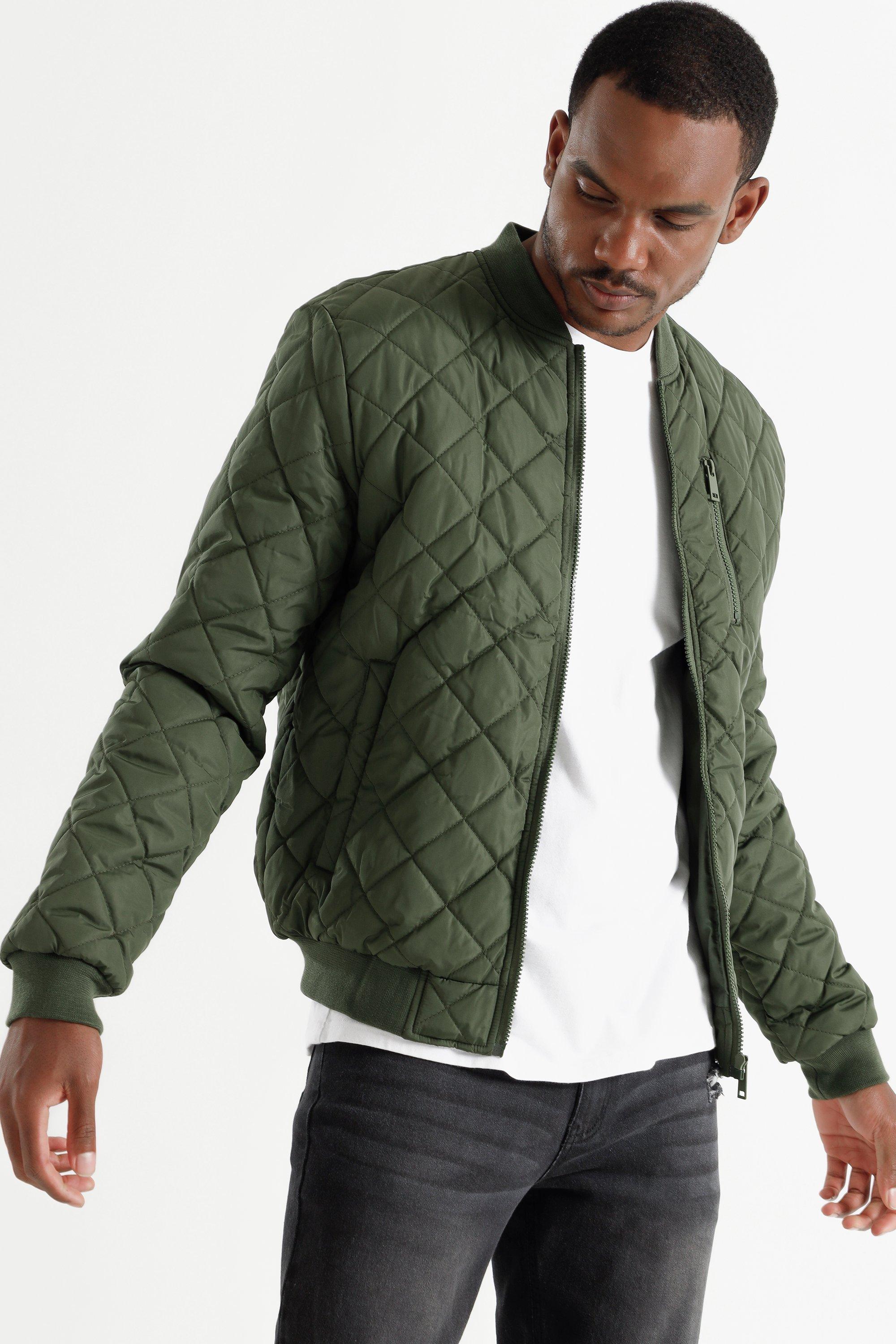 Olive green outlet quilted bomber jacket