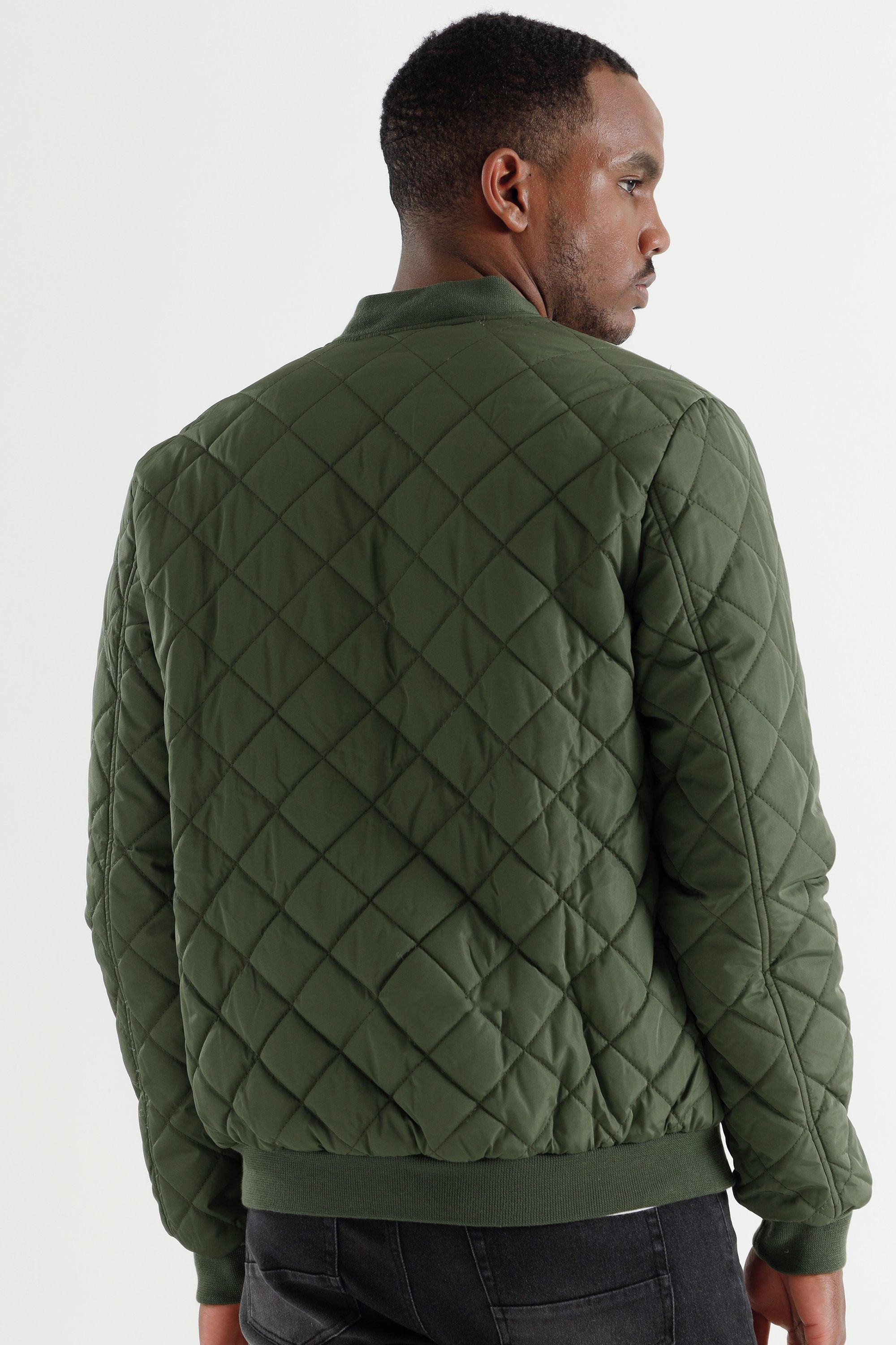 Green quilted hotsell bomber jacket mens