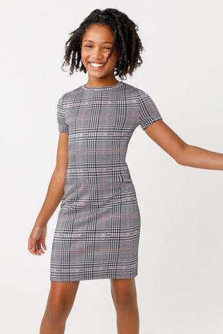 Grey plaid bodycon discount dress