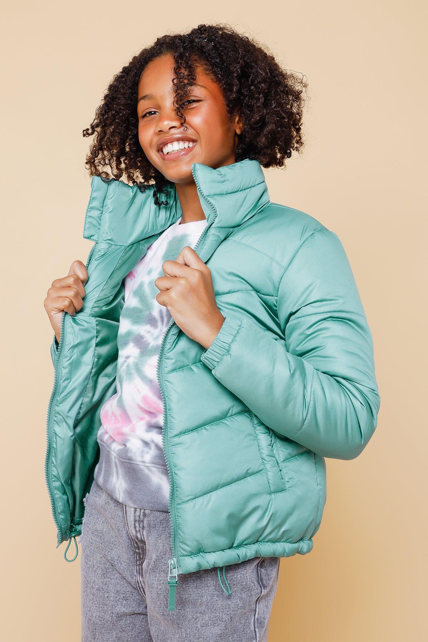 turquoise puffer jacket